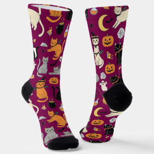 Calcetines Patrón de Halloween de gatos fantasmales