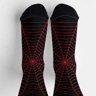 Calcetines Patrón de Halloween de la telaraña negra roja