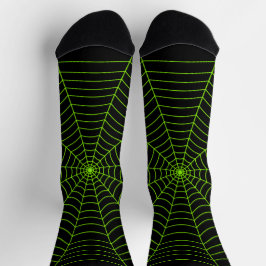 Calcetines Patrón de Halloween en la telaraña verde neonesa n