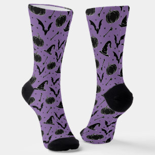 Calcetines Patrón de Halloween Morado Sombrero de Bruja Murci