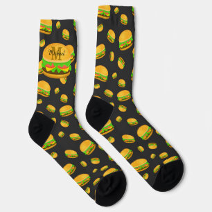 Calcetines Patrón de hamburguesa divertida y genial Monograma