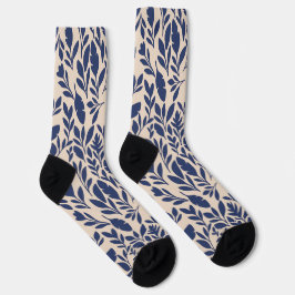 Calcetines Patrón de hoja botánica azul de la marina