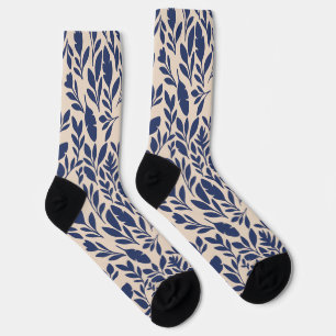 Calcetines Patrón de hoja botánica azul de la marina