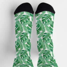 Calcetines Patrón de hojas de monastera tropical de color de 