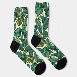 Calcetines Patrón de hojas tropicales de palm monstera verde 