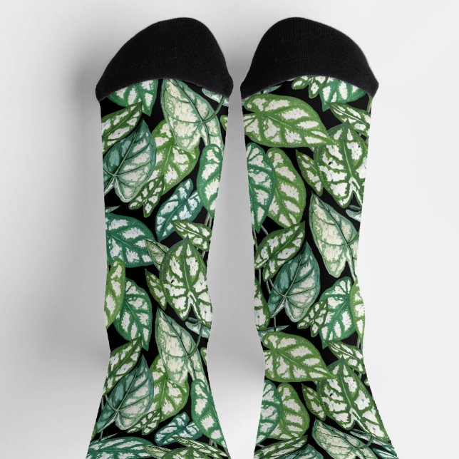 Calcetines Patrón de hojas tropicales verdes (Arriba)