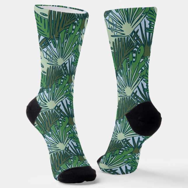 Calcetines Patrón de hojas tropicales verdes de corte moderno (Angular)