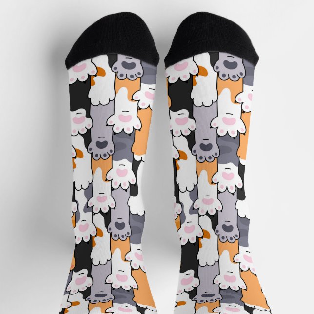Calcetines Patrón de Huellas de Gato (Arriba)