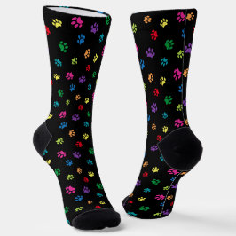 Calcetines Patrón de huellas de patas coloridas negro