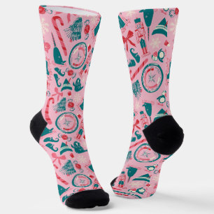 Calcetines Patrón de iconos con marco de vacaciones de Elf