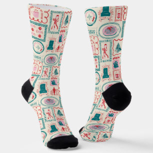 Calcetines Patrón de iconos de vacaciones de Elf