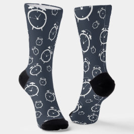 Calcetines Patrón de Ilustracion de reloj de alarma blanca y