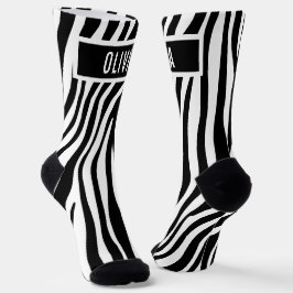 Calcetines Patrón de impresión de zebra de nombre personaliza