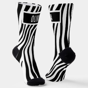 Calcetines Patrón de impresión de zebra de nombre personaliza