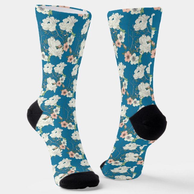 Calcetines Patrón de jardín floral blanco (Angular)
