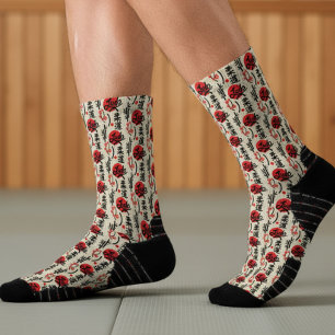 Calcetines Patrón de Judo - Cinturón Negro, Kanji y Sol