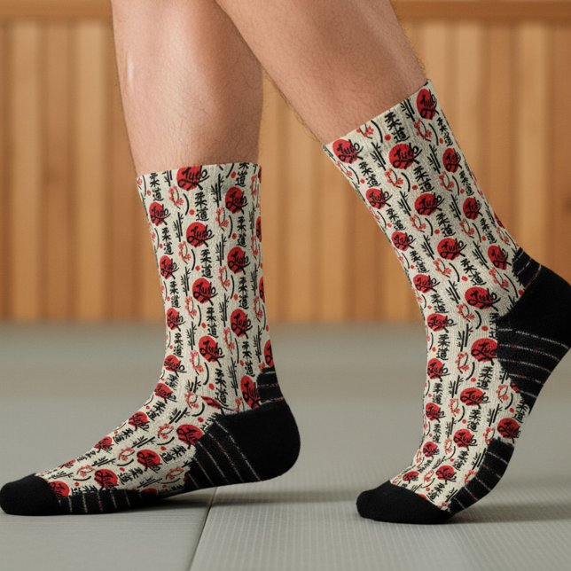 Calcetines Patrón de Judo - Cinturón Negro, Kanji y Sol (Subido por el creador)