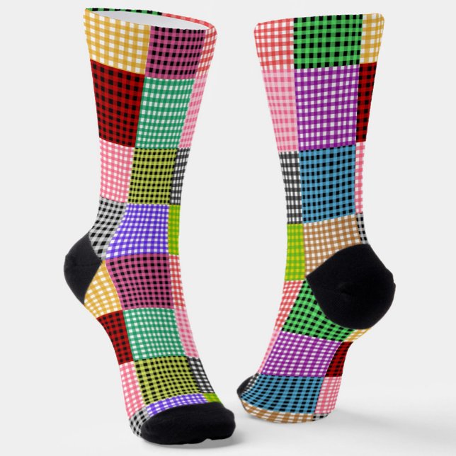 Calcetines Patrón de juego de parches de Gingham multicolor (Subido por el creador)