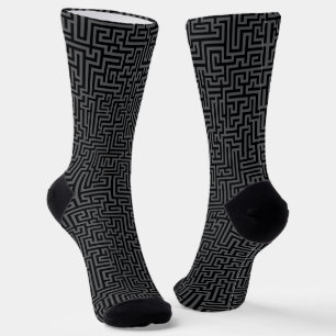 Calcetines Patrón de laberinto geométrico gris y negro