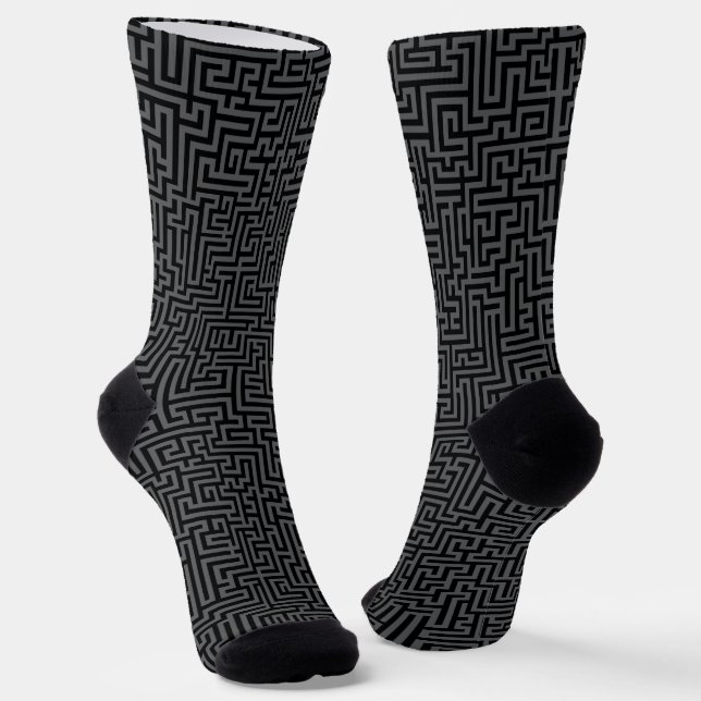 Calcetines Patrón de laberinto geométrico gris y negro (Angular)