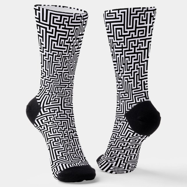 Calcetines Patrón de laberinto geométrico negro sobre blanco (Angular)