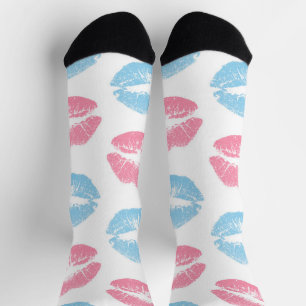 Calcetines Patrón de labios azules y rosas, lápiz labial, bes