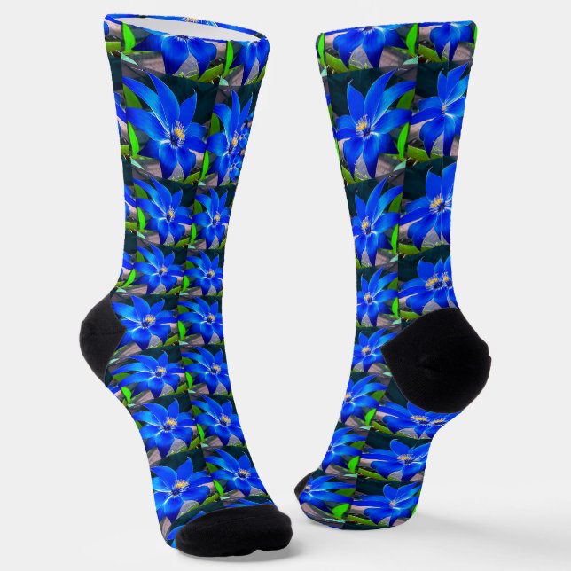 Calcetines Patrón de las flores azules profundas (Angular)