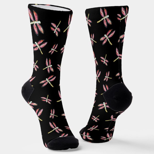 Calcetines Patrón de libélula rosa volando (Angular)