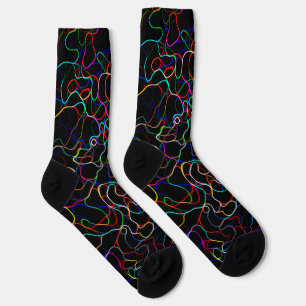 Calcetines Patrón de línea de curva multicolor neón -GUAY