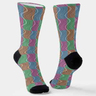 Calcetines Patrón de línea ondulada en azul/marrón/verde/púrp