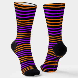 Calcetines Patrón de líneas onduladas naranja morado negro