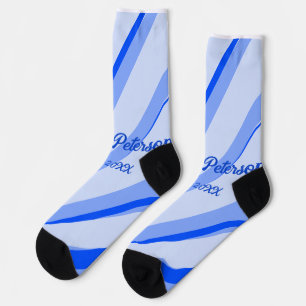 Calcetines Patrón de líneas retro boho pastel azul añadir nom