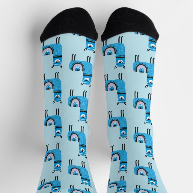 Calcetines Patrón de Llama Azul Cuta Moderna (Arriba)