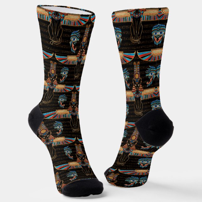 Calcetines Patrón de los gatos y ojos egipcios de Horus (Angular)