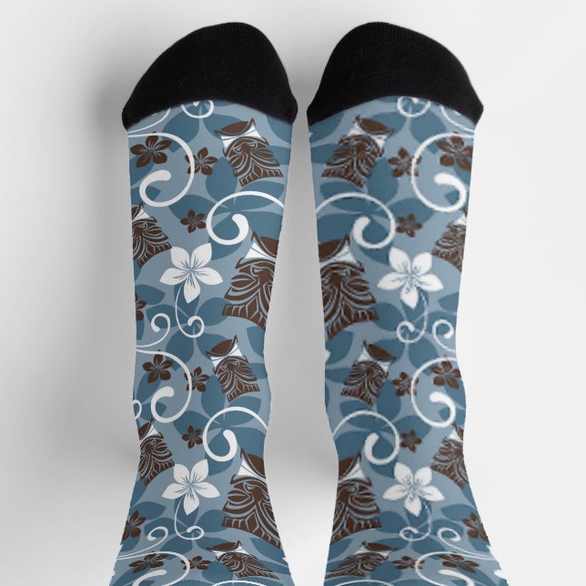 CALCETINES PATRÓN DE LUAU TIKI (AZUL) (Arriba)