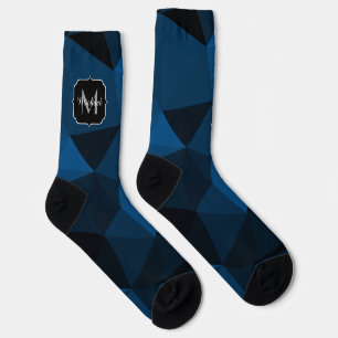 Calcetines Patrón de malla geométrica negro azul oscuro Monog