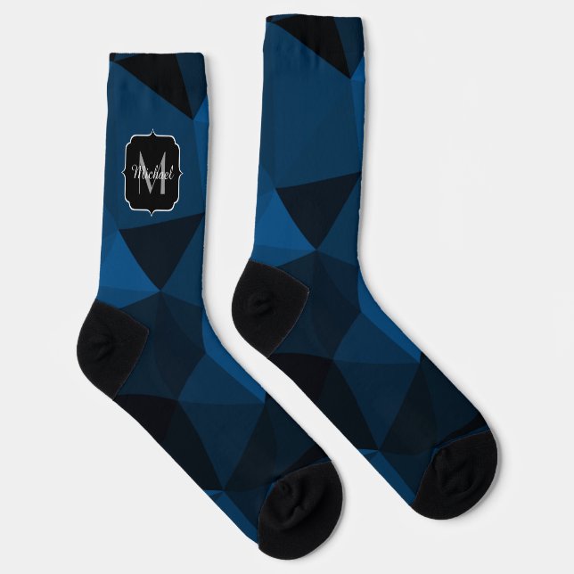 Calcetines Patrón de malla geométrica negro azul oscuro Monog (Derecha)