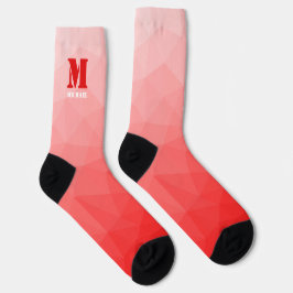 Calcetines Patrón de malla geométrica roja Monograma