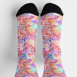 Calcetines Patrón de mandala floral colorido