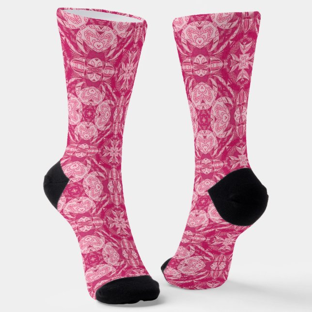 Calcetines Patrón de Mandala floral de resumen rosa suave (Angular)