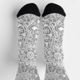 Calcetines Patrón de Mandala gris y blanco suave