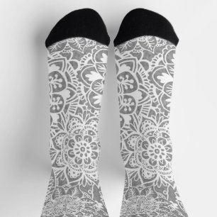 Calcetines Patrón de Mandala gris y blanco suave