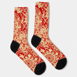 Calcetines Patrón de mandala rojo y dorado
