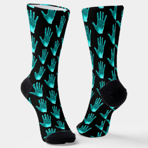 Calcetines Patrón de mano turquesa divertida