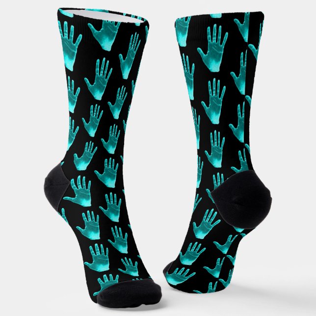 Calcetines Patrón de mano turquesa divertida (Angular)