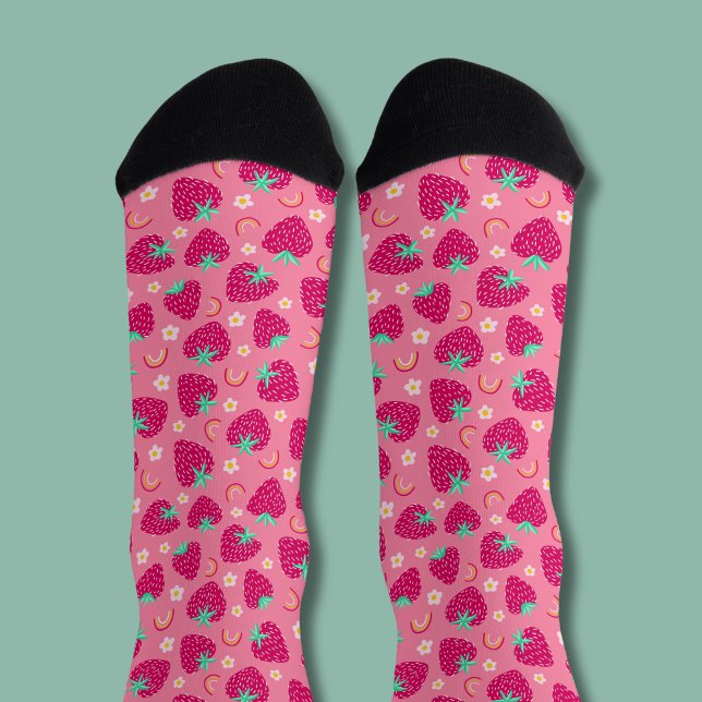 Calcetines Patrón de margarita arcoíris de fresa (Pink strawberry daisy socks)