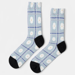 Calcetines Patrón de margarita de cuadros azules