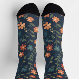 Calcetines Patrón de margarita naranja de prado de medianoche
