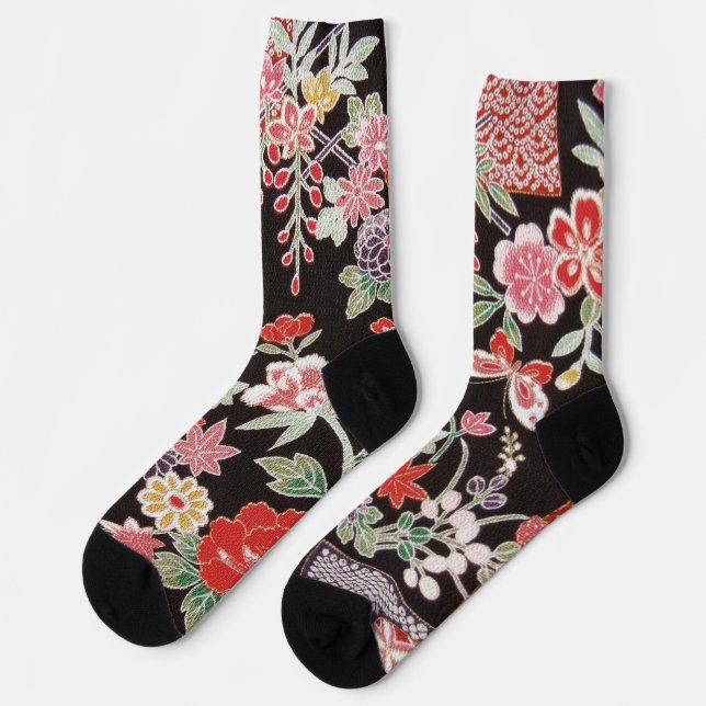 Calcetines Patrón de mariposa y flor japonesa (Izquierda)