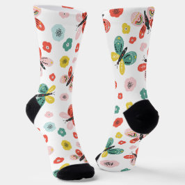 Calcetines Patrón De Mariposa Y Floral